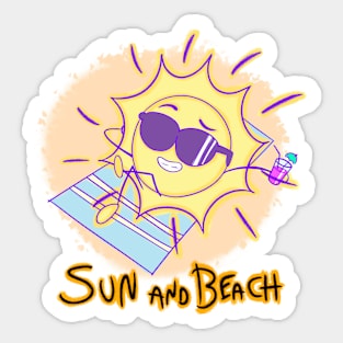 Sun and beach, sunbathing illustration, for t-shirt or sticker Sticker